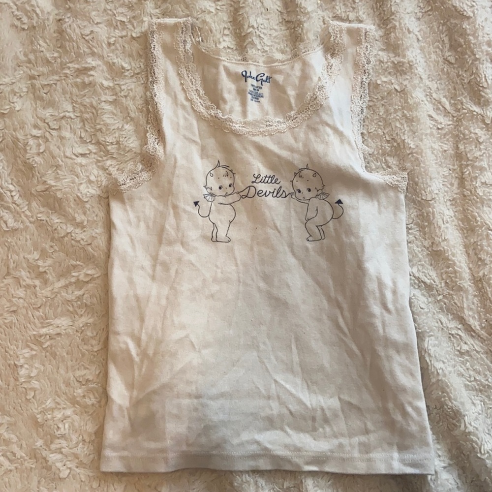 Women’s, Brandy Melville/ John Galt white lace trim “little devils” tank top